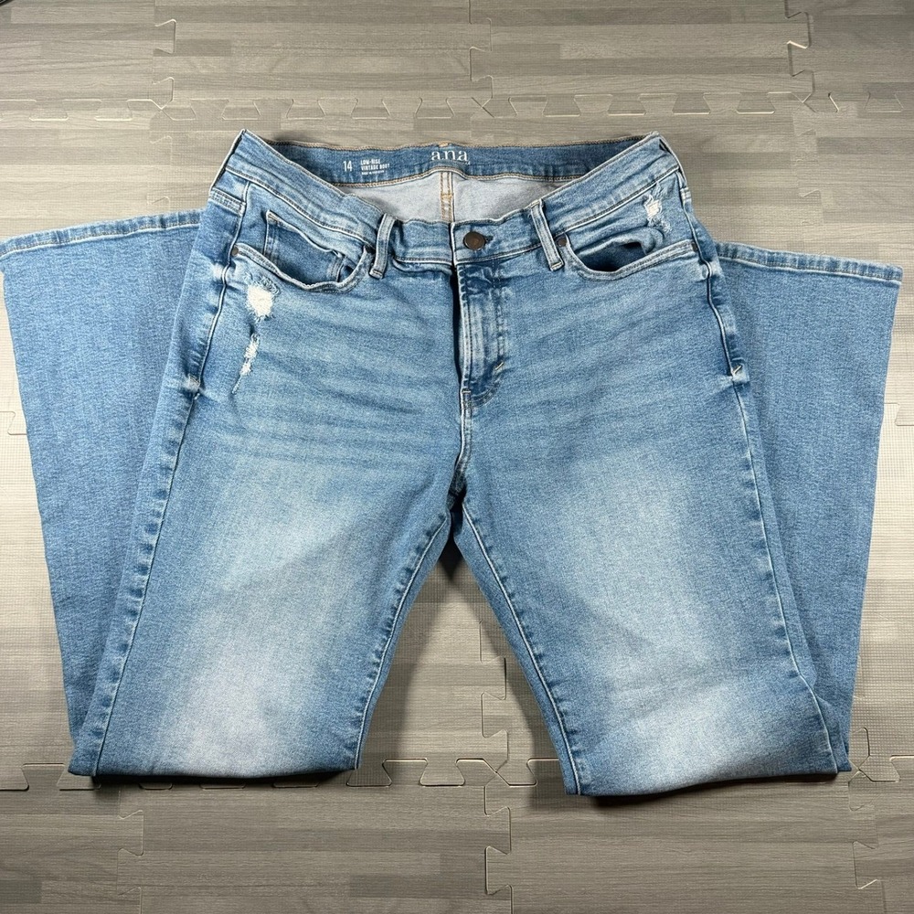 a.n.a Low Rise Vintage Bootcut Jeans Womens 14 Light Wash Blue Distressed